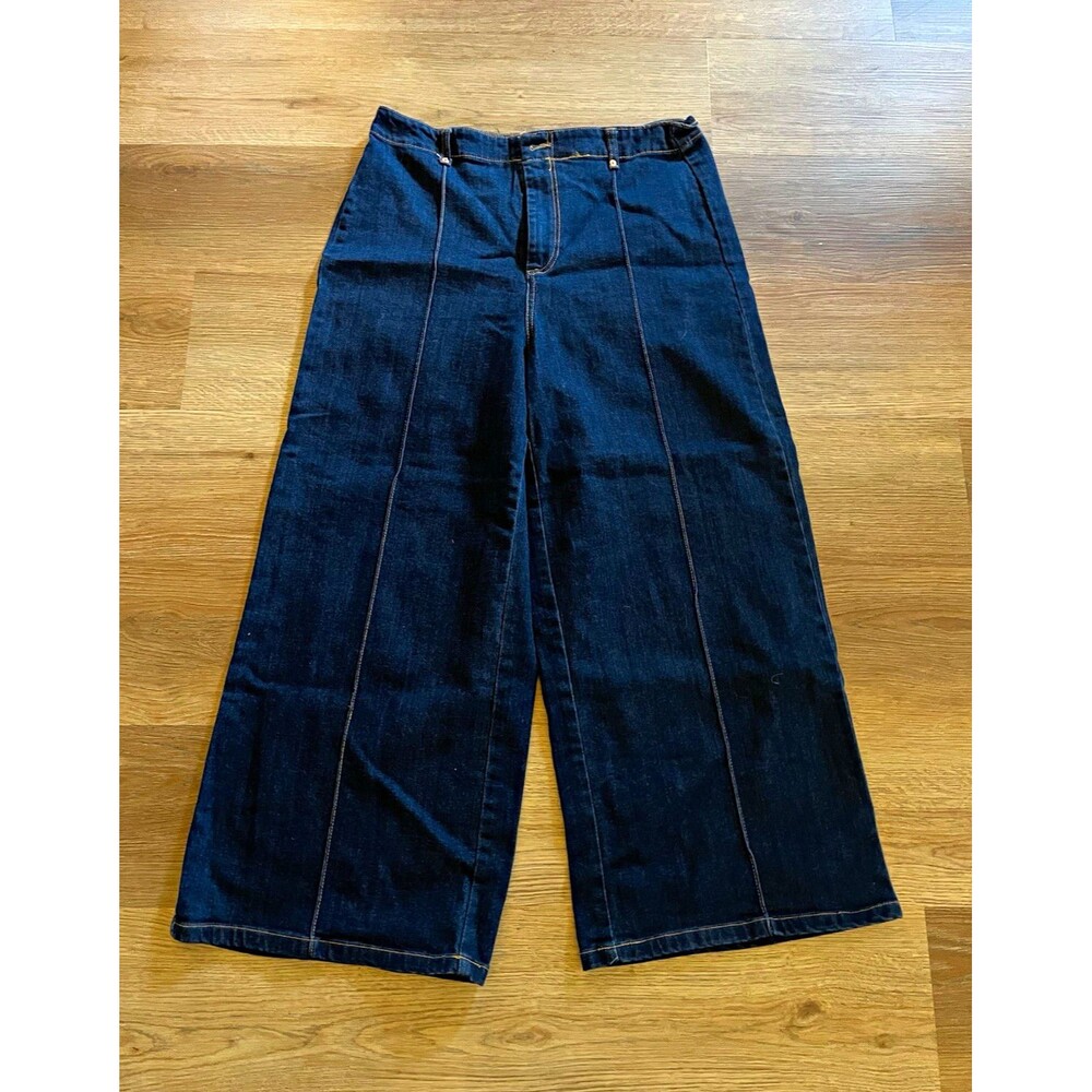 Express Women’s Dark Wash Blue Denim Wide-Leg Jeans Size 12 Solid